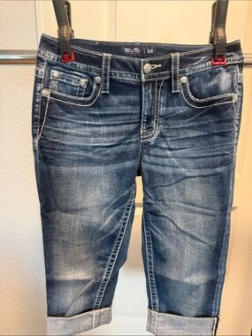 Miss Me Medium-Dark Blue Cropped Roll-Up Women's Jeans